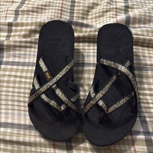 Teva wedge Black and Gold Patterned Sandals